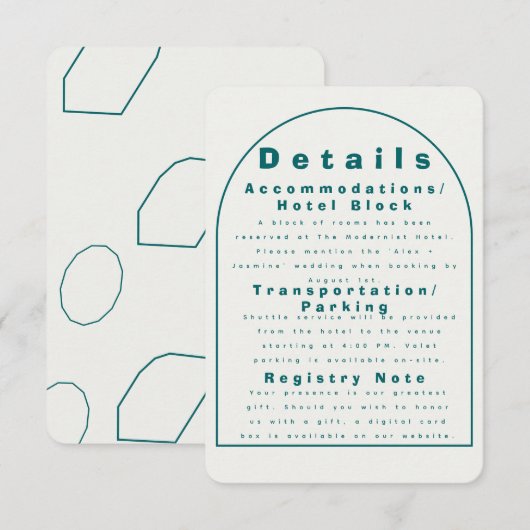 Transformative Teal Modern Craft Wedding Details 招待状 (正面/裏面)