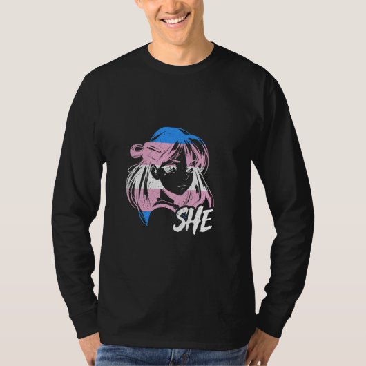 Transgender Anime She Transwoman LGBT Trans Flag P Tシャツ (正面)