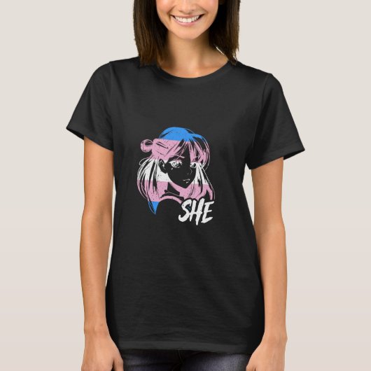 Transgender Anime She Transwoman LGBT Trans Flag P Tシャツ (正面)
