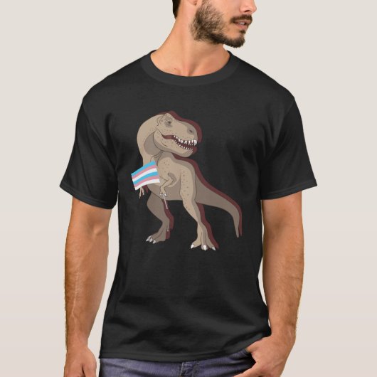 Transgender Dino Rex Trans Pride LGBTQ Pride Flag Tシャツ (正面)