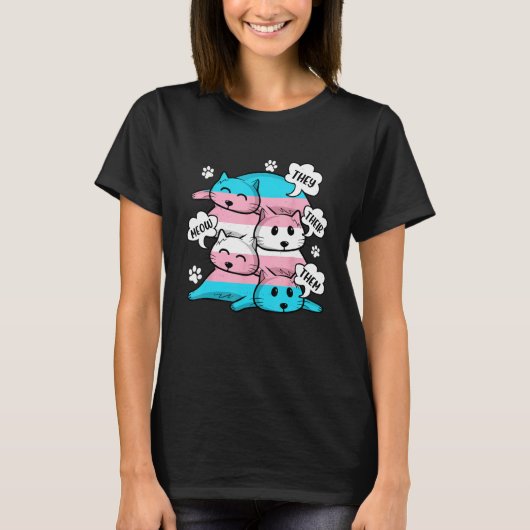 Transgender Flag They Their Them Meow  Cat  LGBT Tシャツ (正面)