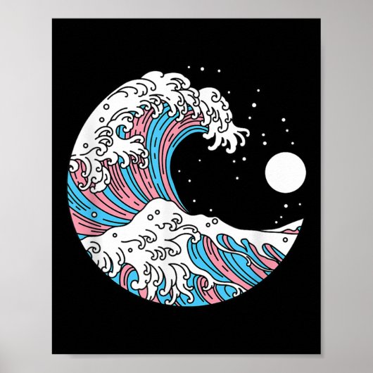 Transgender Pride Lgbtq Trans Flag - Japanese Wave ポスター (正面)