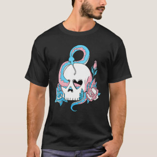 Transgender Pride Trans Flag Skull Snakes Roses Su Tシャツ