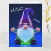 Translucent Glass Gnome Figurine with Custom Name カード (黄色い花)