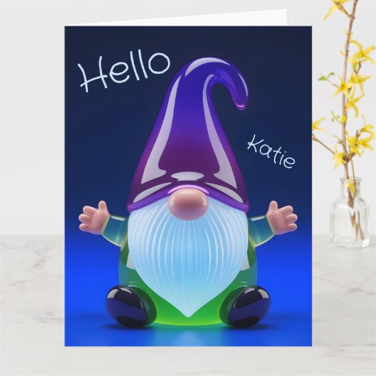 Translucent Glass Gnome Figurine with Custom Name カード (黄色い花)