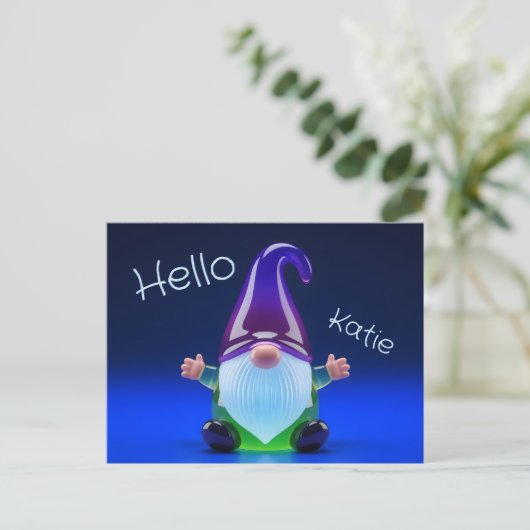 Translucent Glass Gnome Figurine with Custom Name ポストカード (スタンド正面)