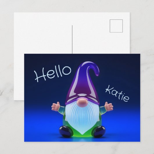 Translucent Glass Gnome Figurine with Custom Name ポストカード (正面/裏面)