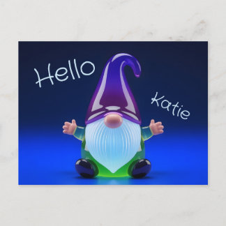 Translucent Glass Gnome Figurine with Custom Name ポストカード