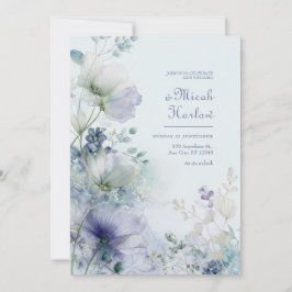 Translucent Periwinkle Misty Botanical Border 招待状