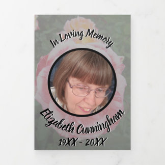 Translucent Variegated Pink Roses Floral Photo 三つ折り案内状