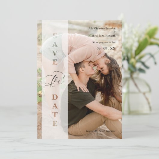 Transparency Photo Script Cut Paper Effect Wedding セーブザデート (スタンド正面)