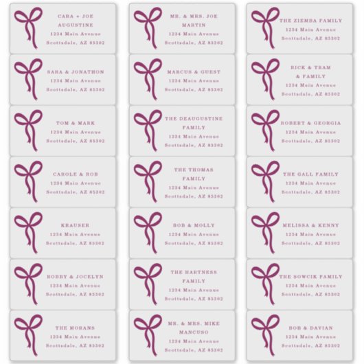 Transparent Bow Wedding Guest Address Labels シール (正面)