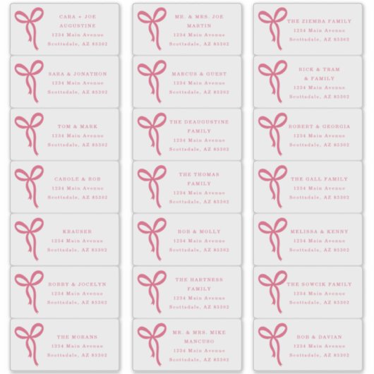 Transparent Bow Wedding Guest Address Labels シール (正面)