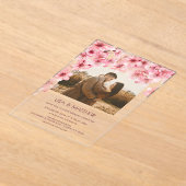  Transparent Cherry Blossom Photo Wedding アクリル招待状 (レイダウン)