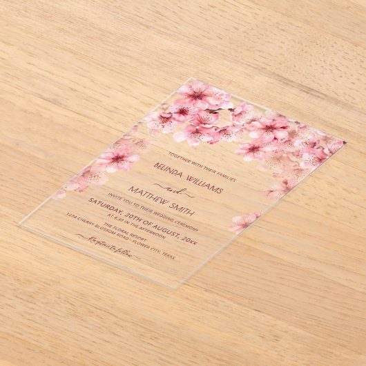  Transparent Cherry Blossom Wedding アクリル招待状 (レイダウン)