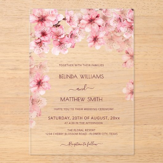  Transparent Cherry Blossom Wedding アクリル招待状 (正面)