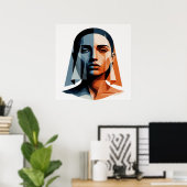 Transparent Geometric Portrait in Amber and Slate ポスター (ホームオフィス)