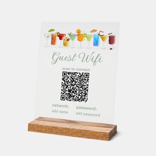 Transparent Guest WiFi Sign with QR Code  アクリルサイン (傾斜)