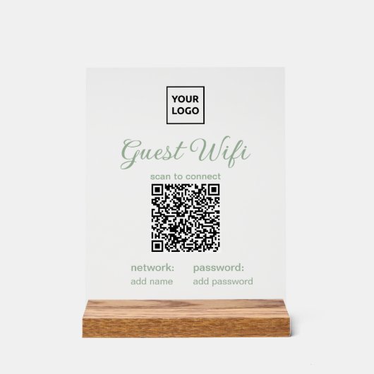 Transparent Guest WiFi Sign with QR Code アクリルサイン (正面)