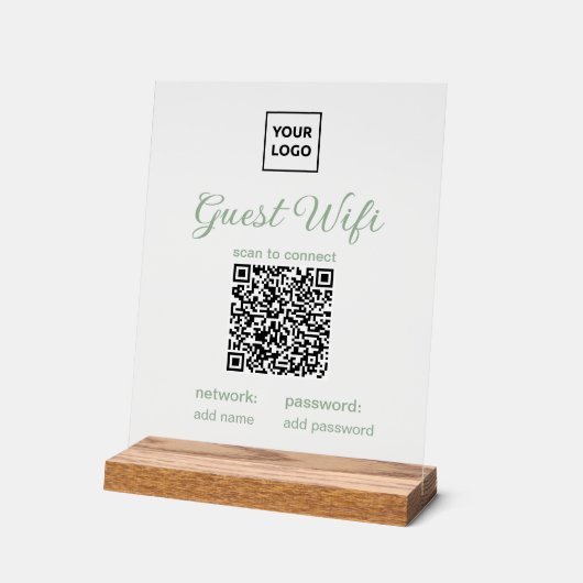 Transparent Guest WiFi Sign with QR Code アクリルサイン (傾斜)