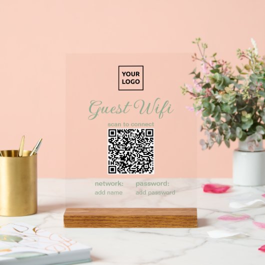 Transparent Guest WiFi Sign with QR Code アクリルサイン (ウェディング)
