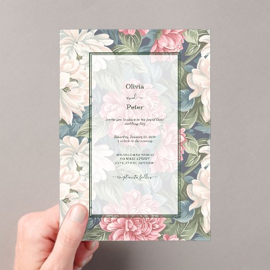 Transparent Modern Floral Wedding Invitation アクリル招待状 (インサイチュ (ポータブル))