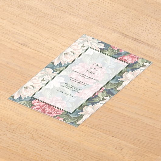 Transparent Modern Floral Wedding Invitation アクリル招待状 (レイダウン)