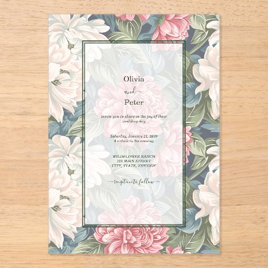 Transparent Modern Floral Wedding Invitation アクリル招待状 (正面)