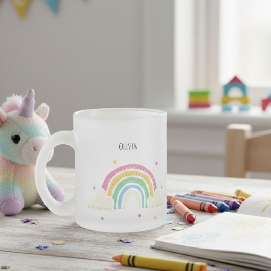 Transparent Rainbow Clouds Personalized Kids' Mug  フロストグラスマグカップ