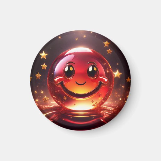 Transparent Red Bubbly Face With Stars マグネット (正面)
