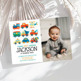 Transport Boysモダン誕生日写真 招待状