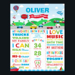 Transportation 2nd Birthday Milestone Birth Stats ポスター<br><div class="desc">Personalize this vibrant Transportation 2nd birthday milestone sign with your child's name, birth stats, current stats and his/her favorite things easily and quickly, simply press the customize it button to further re-arrange and format the style and placement of the text. Great party decor, use as a nursery wall art after...</div>