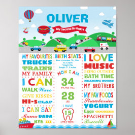 Transportation 2nd Birthday Milestone Birth Stats ポスター