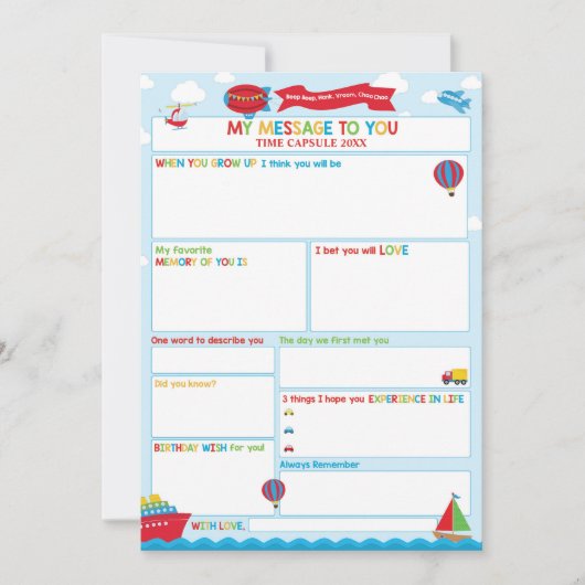 Transportation Activity Time Capsule Message Card  招待状 (正面)