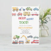 Transportation City Cars and Truck Boy Birthday 招待状 (スタンド正面)