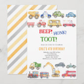 Transportation City Cars and Truck Boy Birthday 招待状 (正面/裏面)