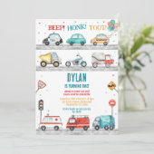 Transportation City Cars and Truck Boy Birthday 招待状 (スタンド正面)