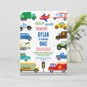 Transportation City Cars and Truck Boy Birthday 招待状 (スタンド正面)