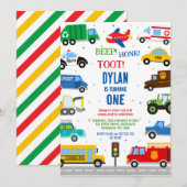 Transportation City Cars and Truck Boy Birthday 招待状 (正面/裏面)