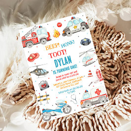 Transportation City Cars and Truck Boy Birthday 招待状