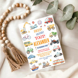 Transportation City Cars and Truck Boy Birthday 招待状