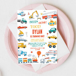 Transportation City Cars and Truck Boy Birthday 招待状