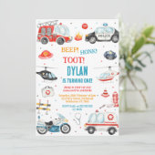 Transportation City Cars and Truck Boy Birthday 招待状 (スタンド正面)