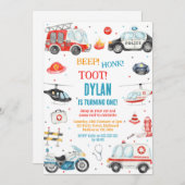 Transportation City Cars and Truck Boy Birthday 招待状 (正面/裏面)