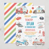 Transportation City Cars and Truck Boy Birthday 招待状 (正面/裏面)