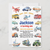 Transportation City Cars and Truck Boy Birthday 招待状 (正面)