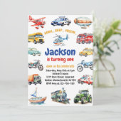 Transportation City Cars and Truck Boy Birthday 招待状 (スタンド正面)