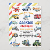 Transportation City Cars and Truck Boy Birthday 招待状 (正面/裏面)