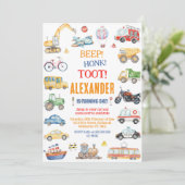 Transportation City Cars and Truck Boy Birthday 招待状 (スタンド正面)