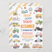 Transportation City Cars and Truck Boy Birthday 招待状 (正面/裏面)